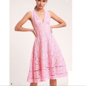 Pink Lace Sleeveless Midi Dress